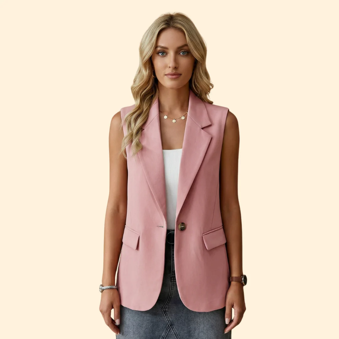 Women’s Sleeveless Blazer with Single Button - Image 13