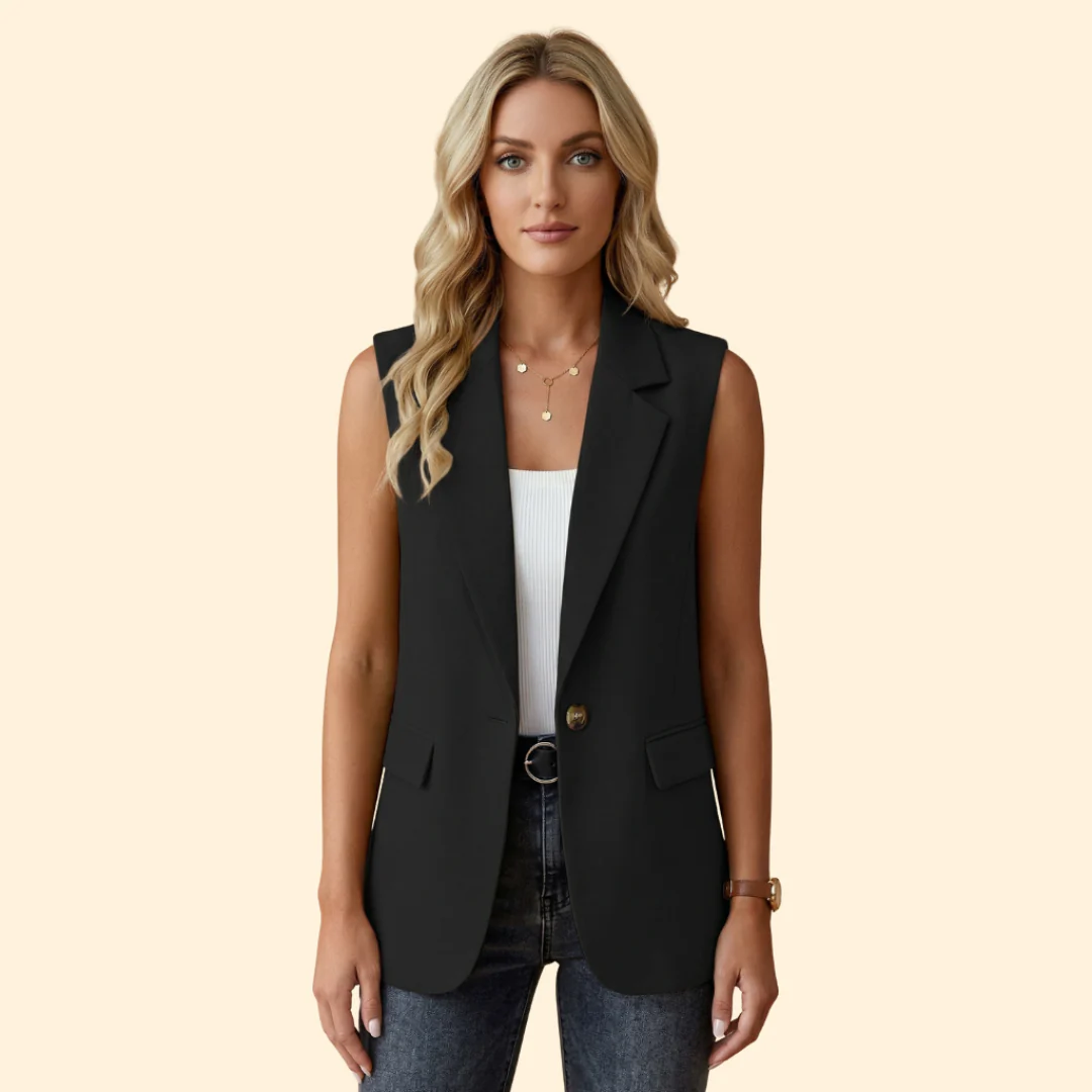 Women’s Sleeveless Blazer with Single Button - Image 14