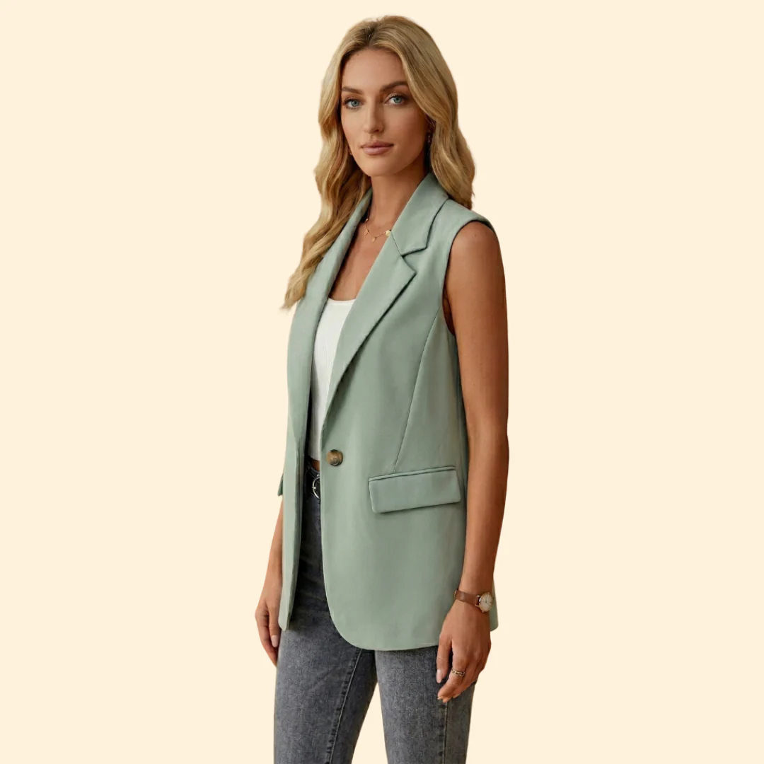 Women’s Sleeveless Blazer with Single Button - Image 3