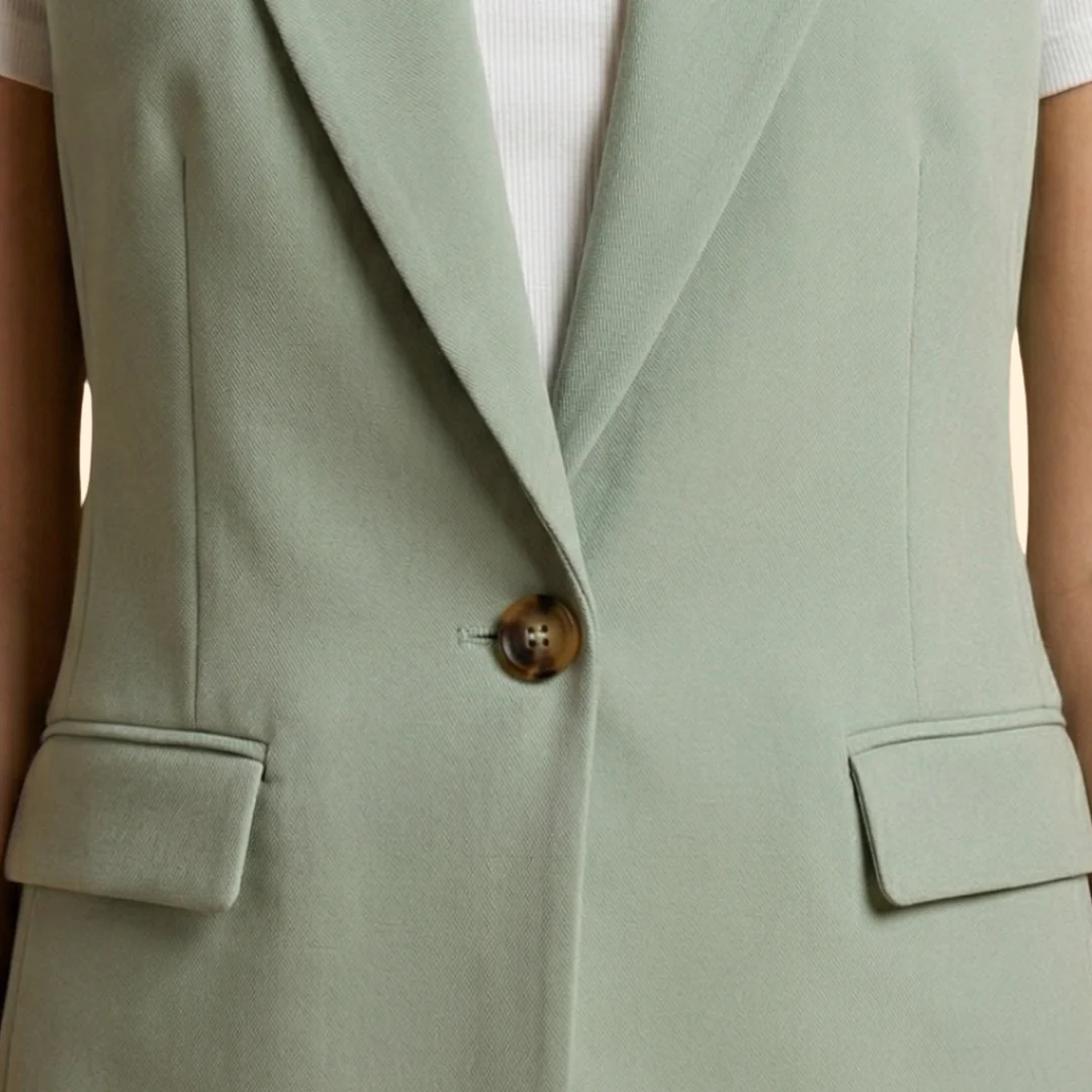 Women’s Sleeveless Blazer with Single Button - Image 4