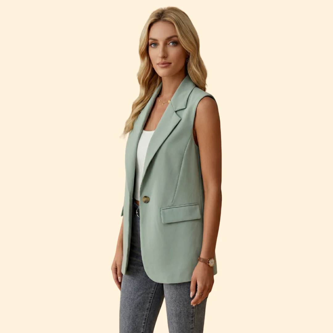 Women’s Sleeveless Blazer with Single Button - Image 5