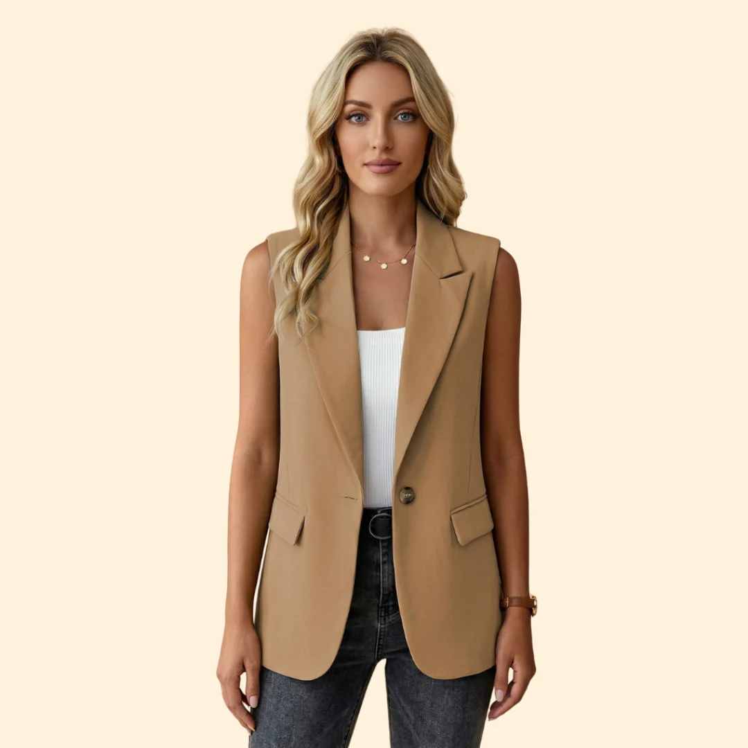 Women’s Sleeveless Blazer with Single Button - Image 6