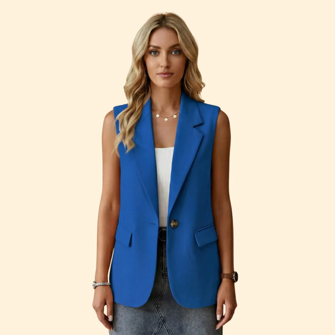 Women’s Sleeveless Blazer with Single Button - Image 7