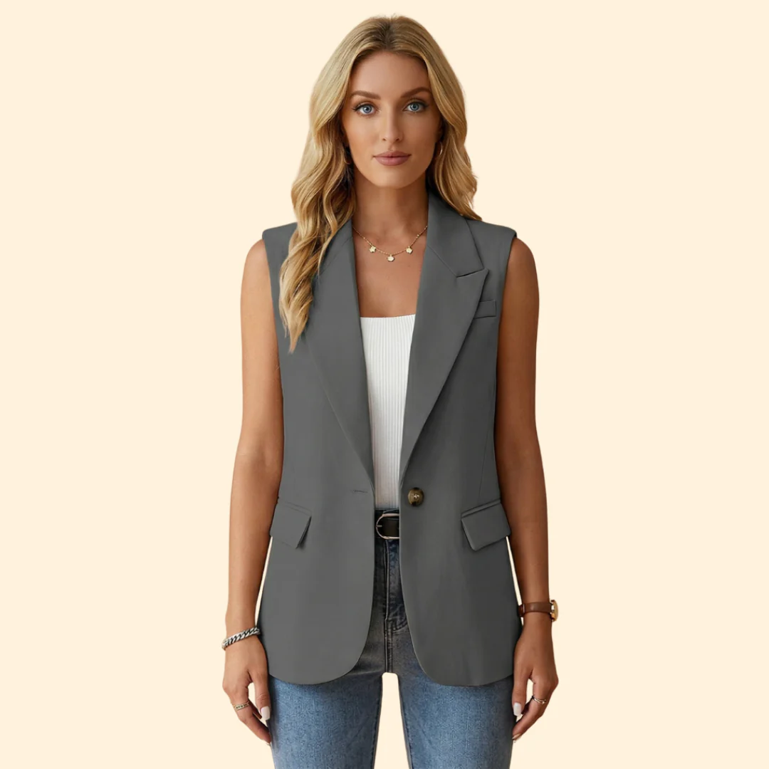 Women’s Sleeveless Blazer with Single Button - Image 8