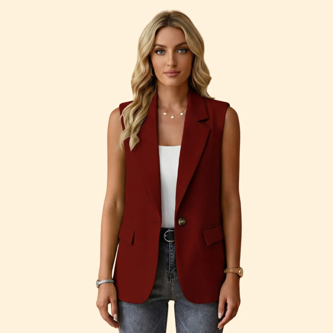 Women’s Sleeveless Blazer with Single Button - Image 9