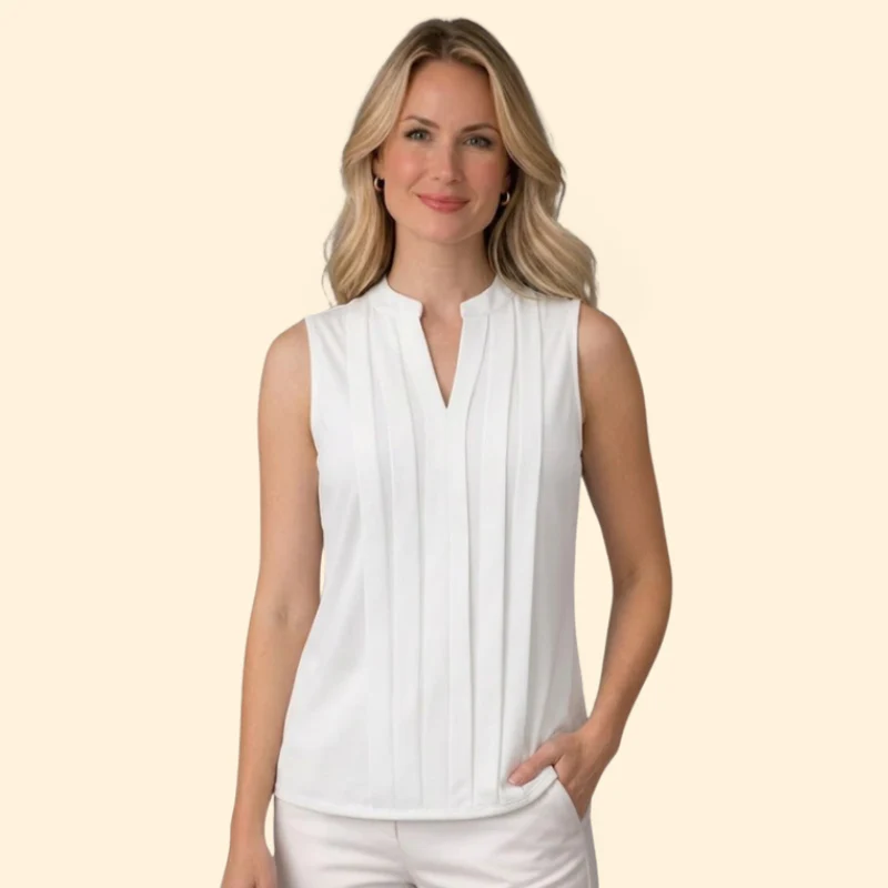 Women’s Sleeveless Blouse with Notched V-Neck - Image 10