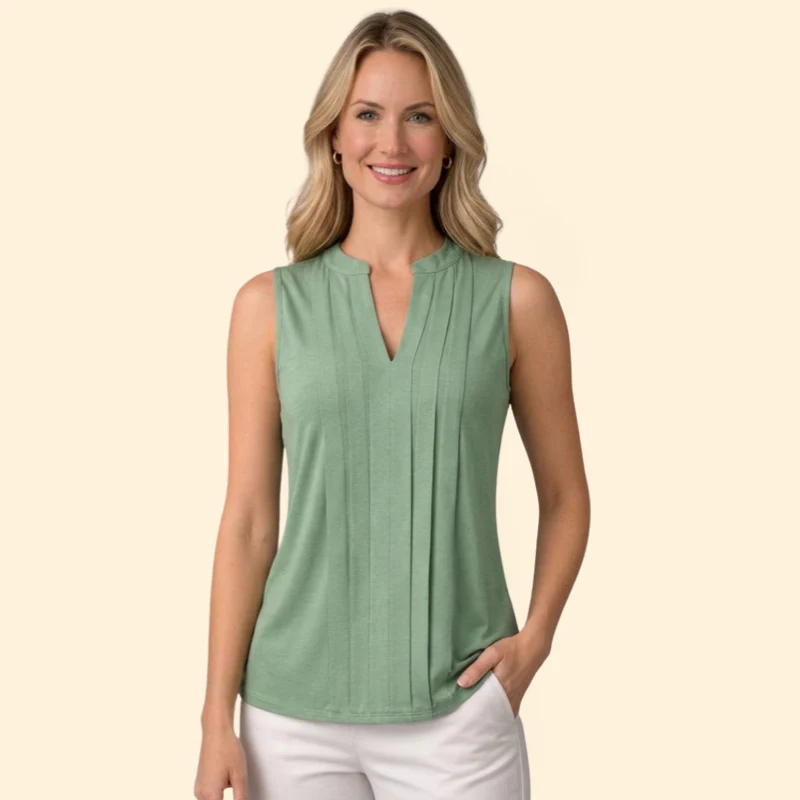 Women’s Sleeveless Blouse with Notched V-Neck - Image 11