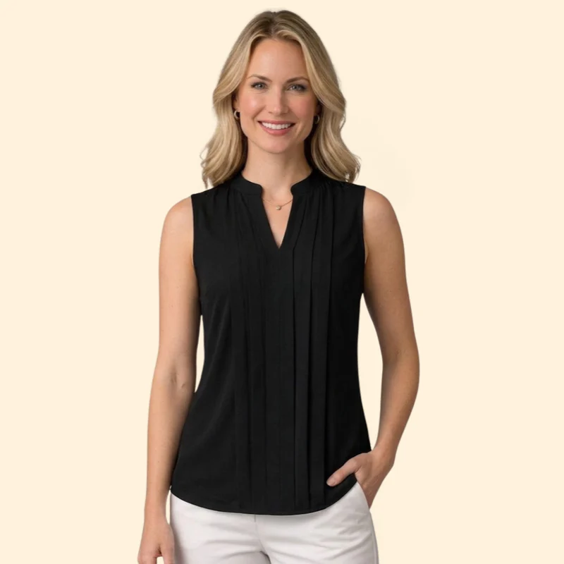 Women’s Sleeveless Blouse with Notched V-Neck - Image 7