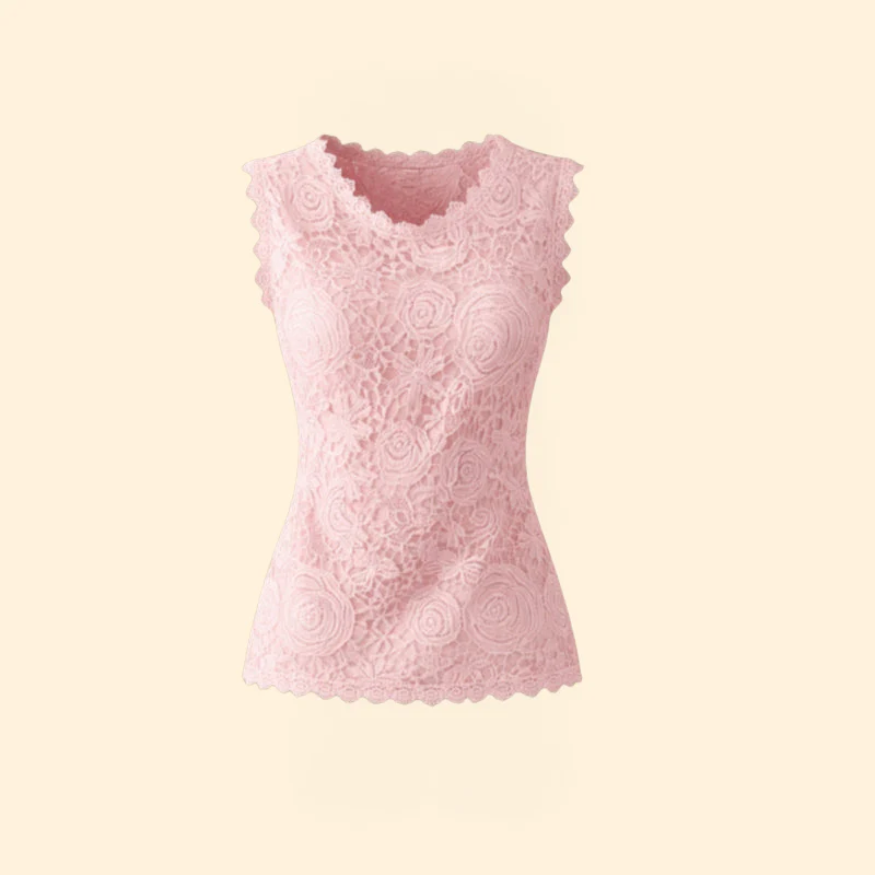 Women’s Sleeveless Blouse with Rose Pattern Lace