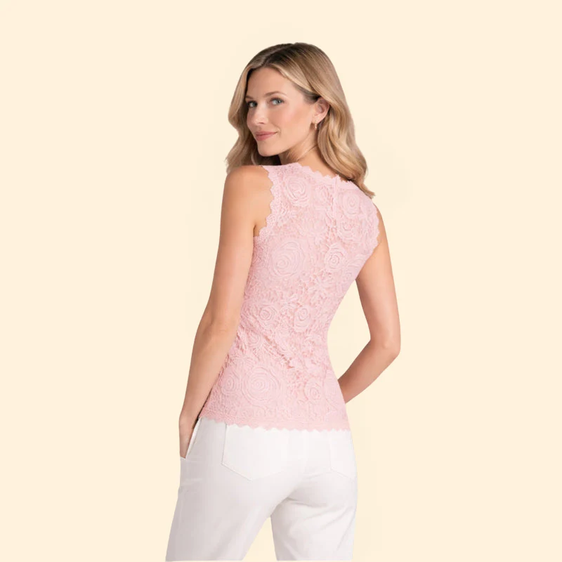 Women’s Sleeveless Blouse with Rose Pattern Lace - Image 4