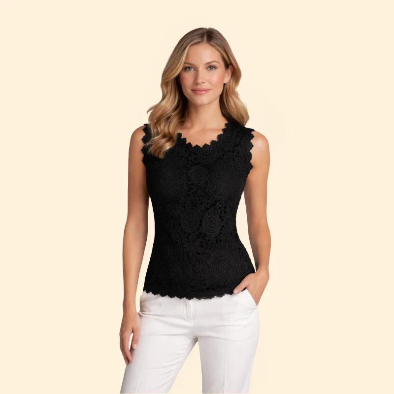 Women’s Sleeveless Blouse with Rose Pattern Lace - Image 9