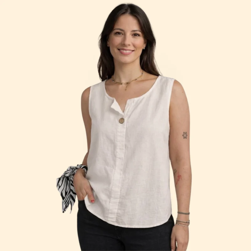 Women’s Sleeveless Blouse with Single Button Detail - Image 6
