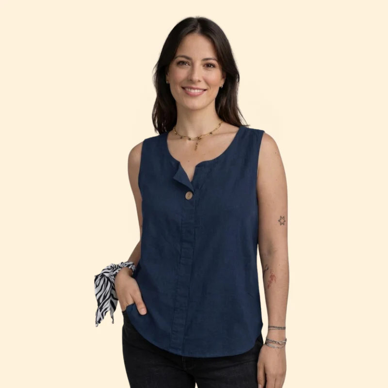 Women’s Sleeveless Blouse with Single Button Detail - Image 7