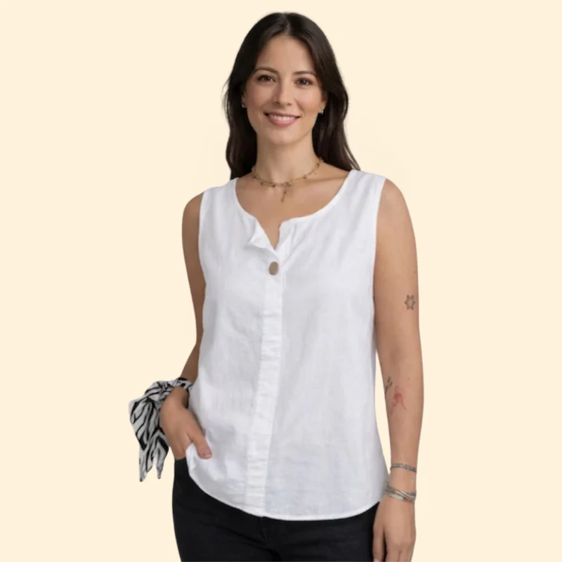 Women’s Sleeveless Blouse with Single Button Detail - Image 9