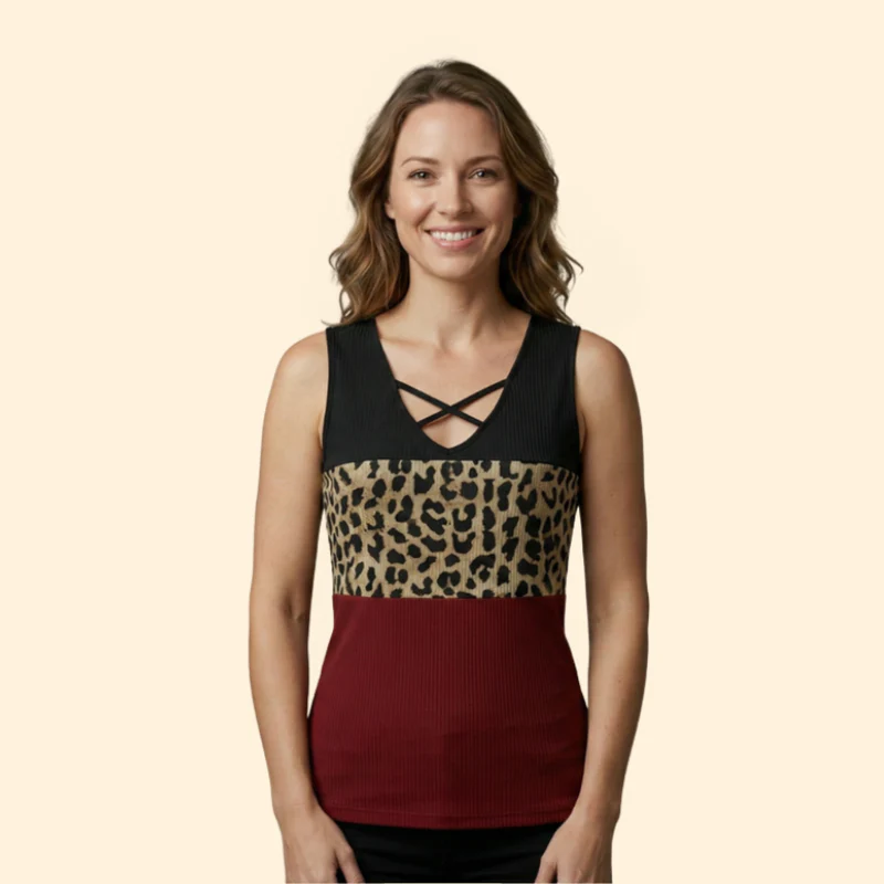 Women’s Sleeveless Top with Leopard Print - Image 2