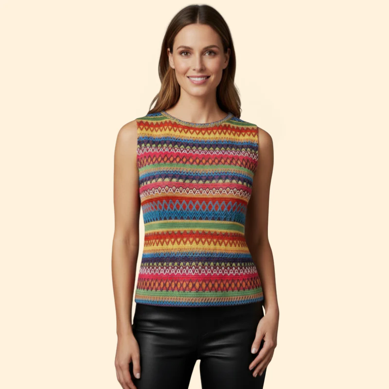 Women’s Tank Top with Geometric Stripe Pattern - Image 2