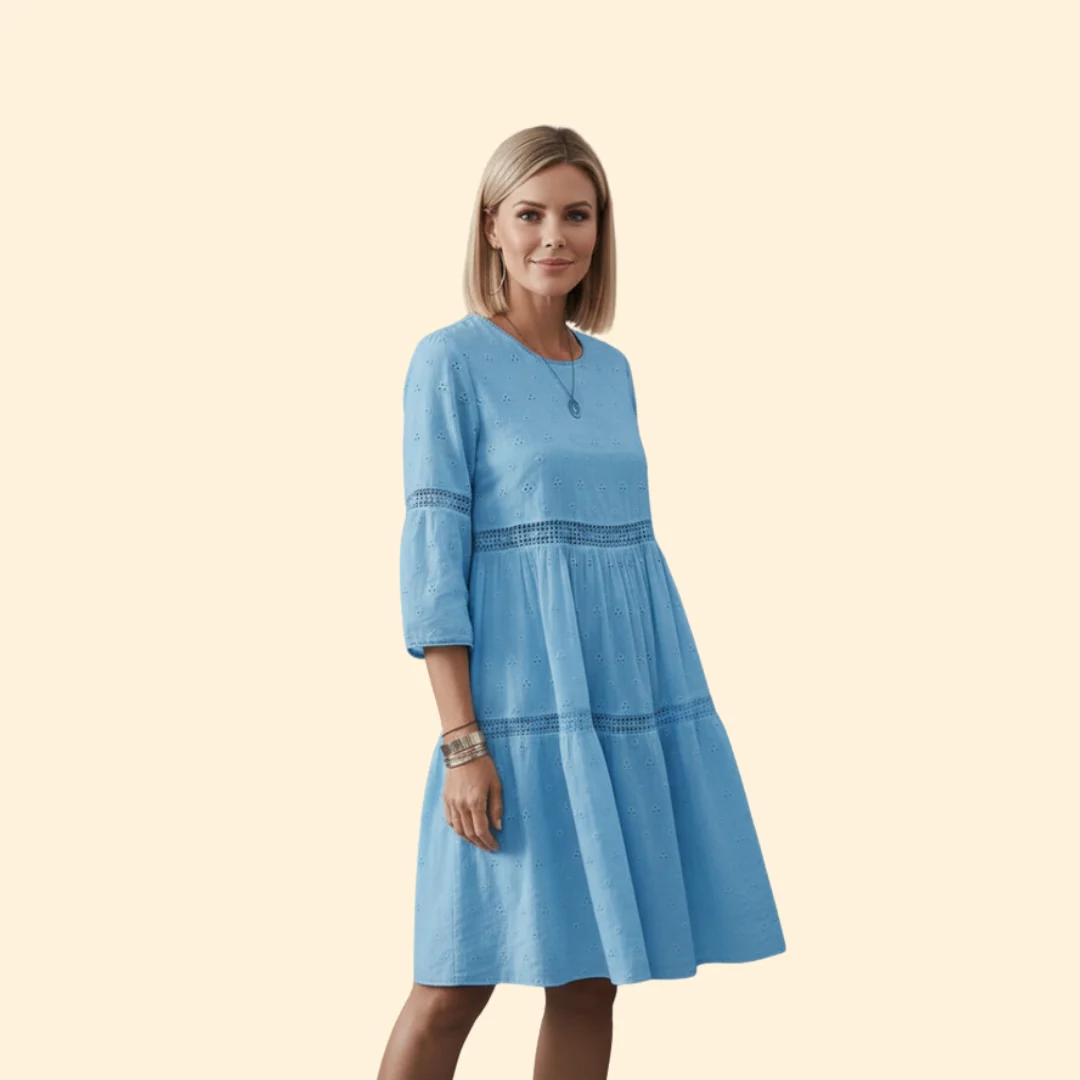 Women’s A-Line Dress with Eyelet Design - Image 3
