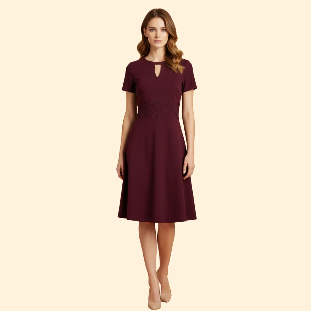 Women's A-Line Dress with Lace Waist Detail - Image 2