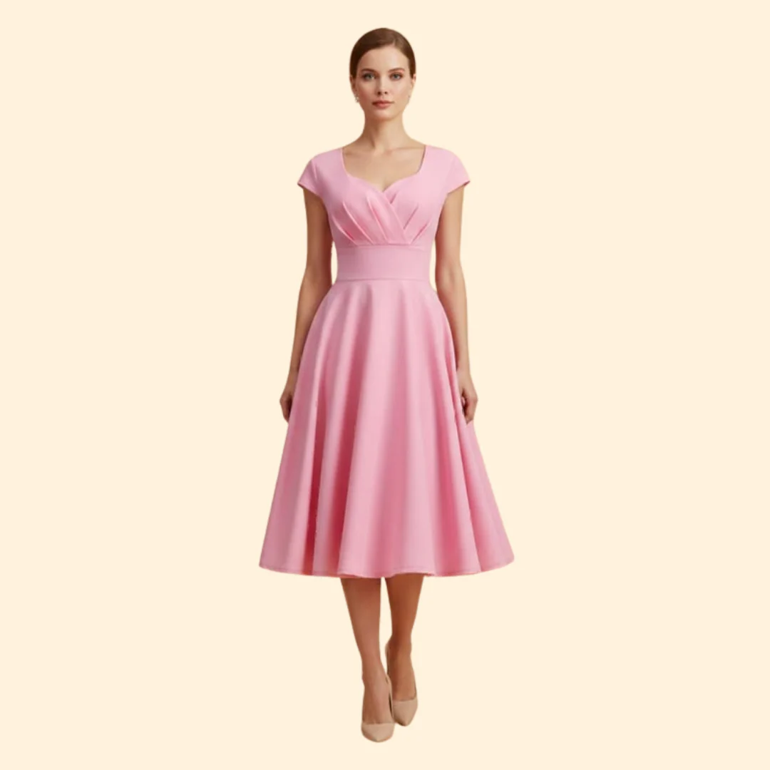 Women's A-Line Dress with Pleated Waist - Image 2