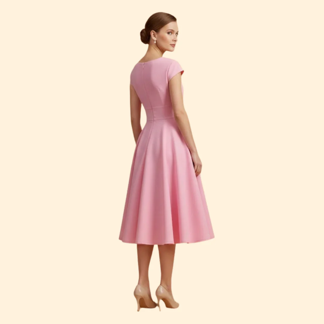 Women's A-Line Dress with Pleated Waist - Image 3