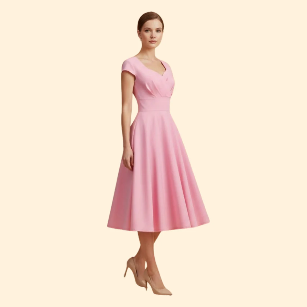 Women's A-Line Dress with Pleated Waist - Image 4
