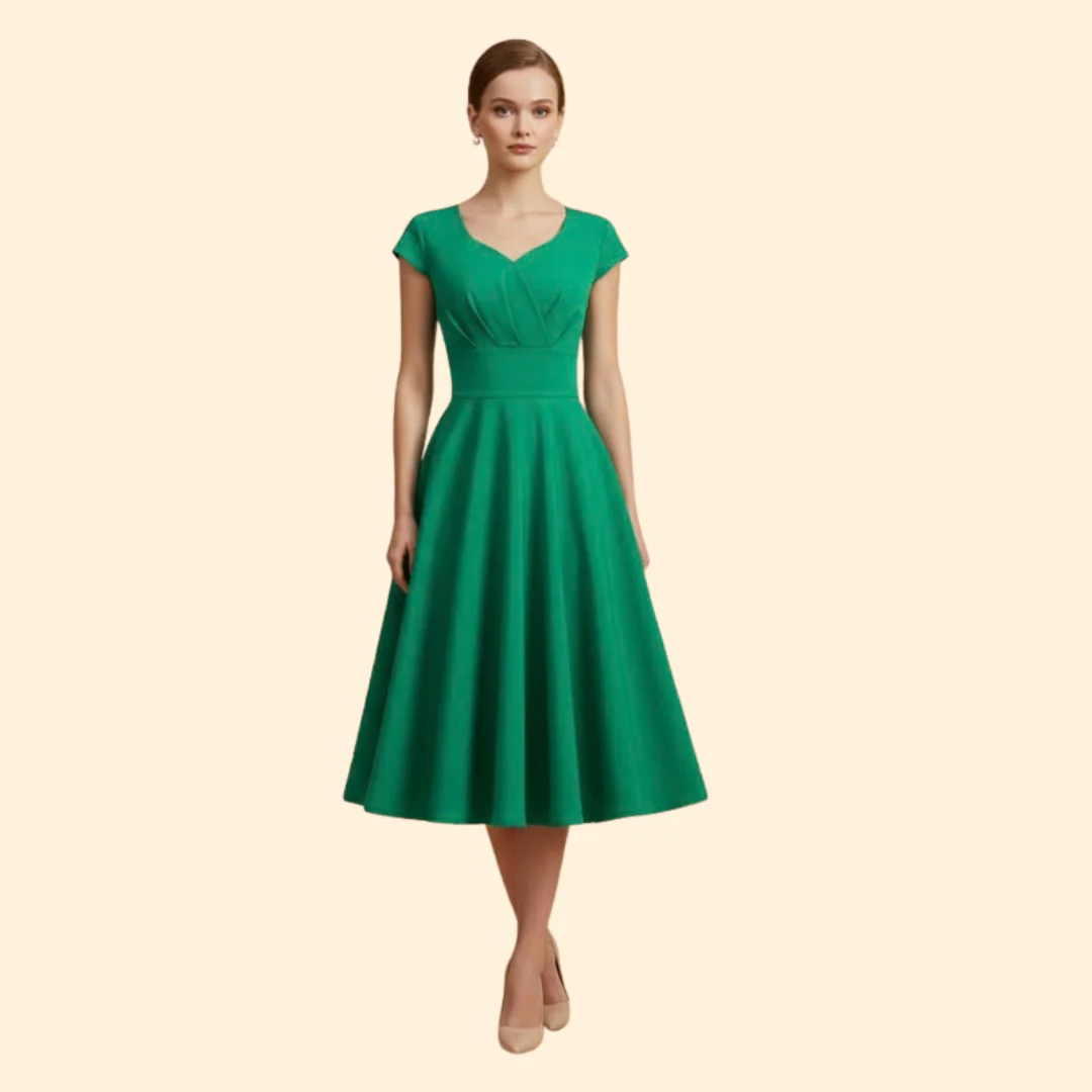 Women's A-Line Dress with Pleated Waist - Image 7