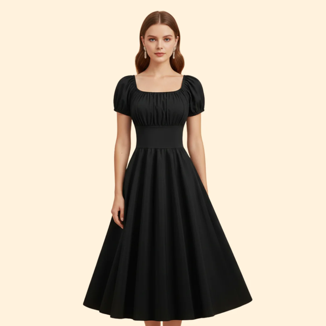 Women's A-Line Dress with Puff Sleeves - Image 2