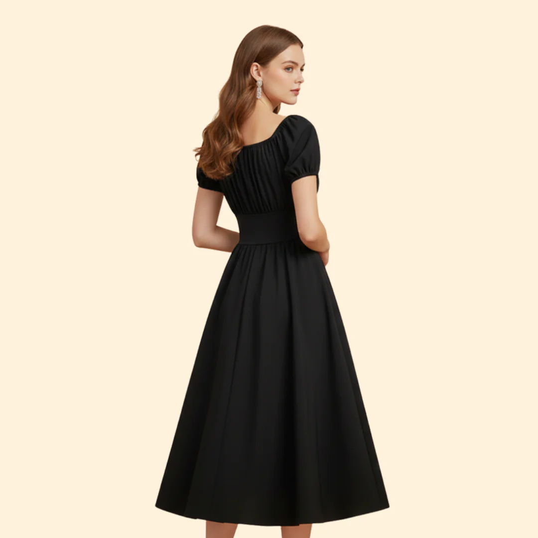 Women's A-Line Dress with Puff Sleeves - Image 3