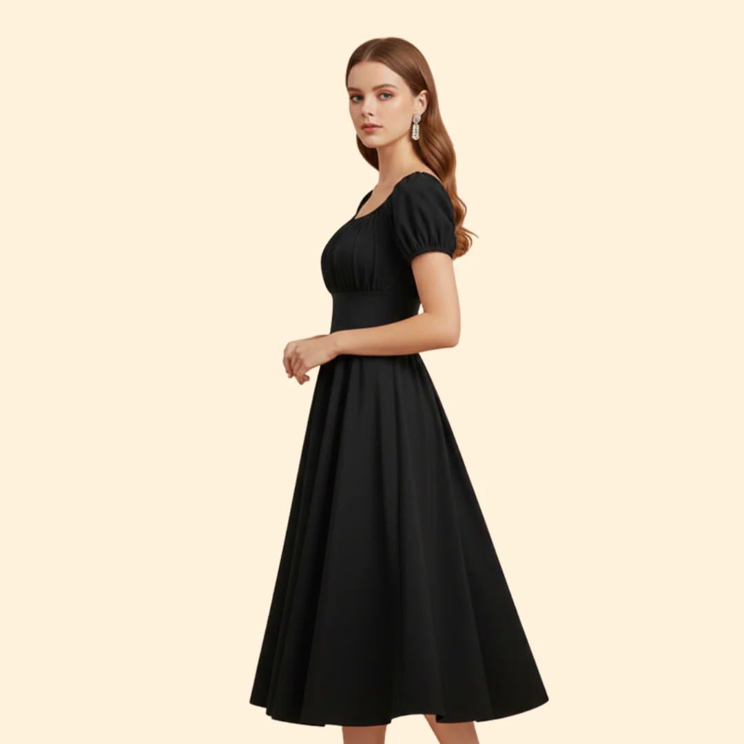 Women's A-Line Dress with Puff Sleeves - Image 4