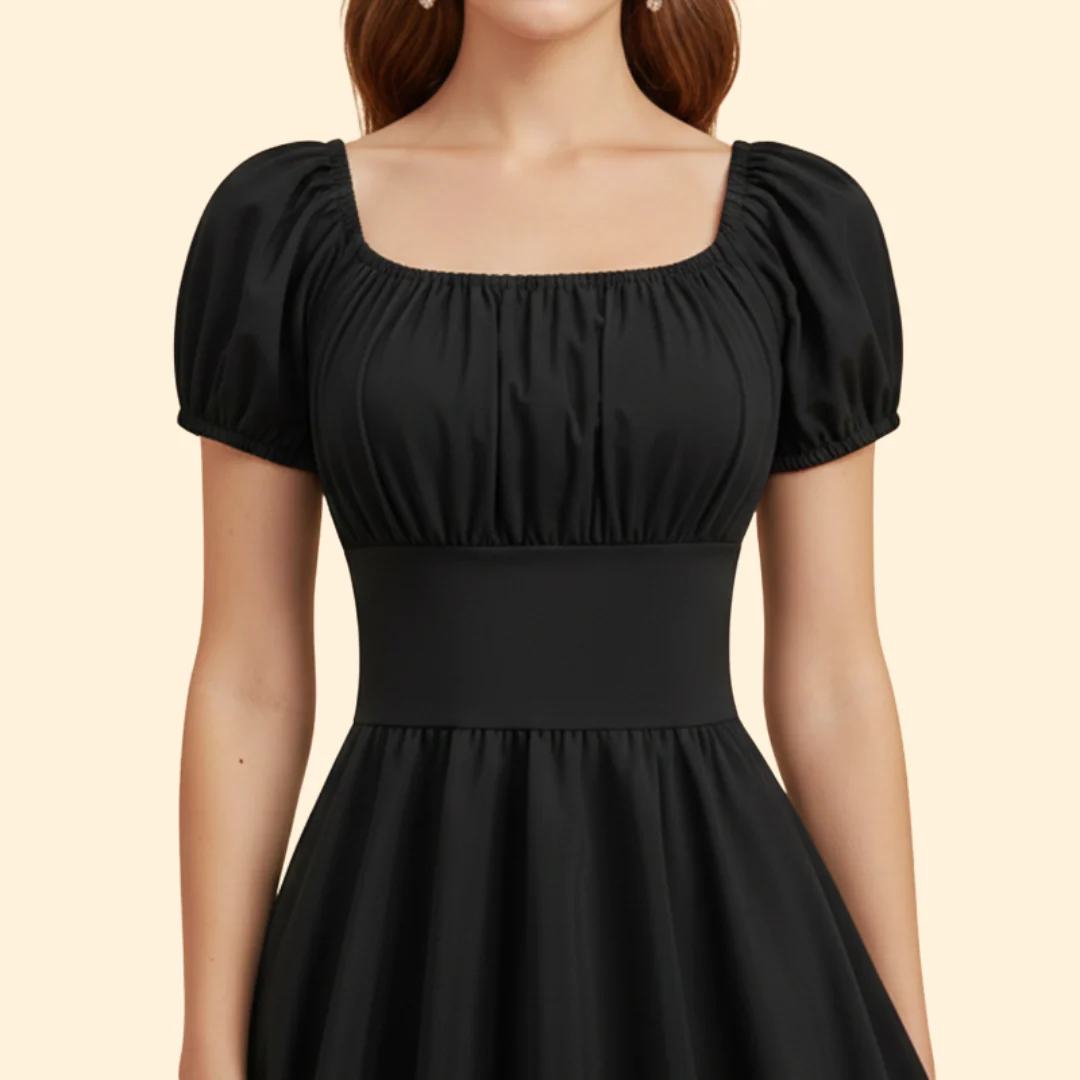 Women's A-Line Dress with Puff Sleeves - Image 5