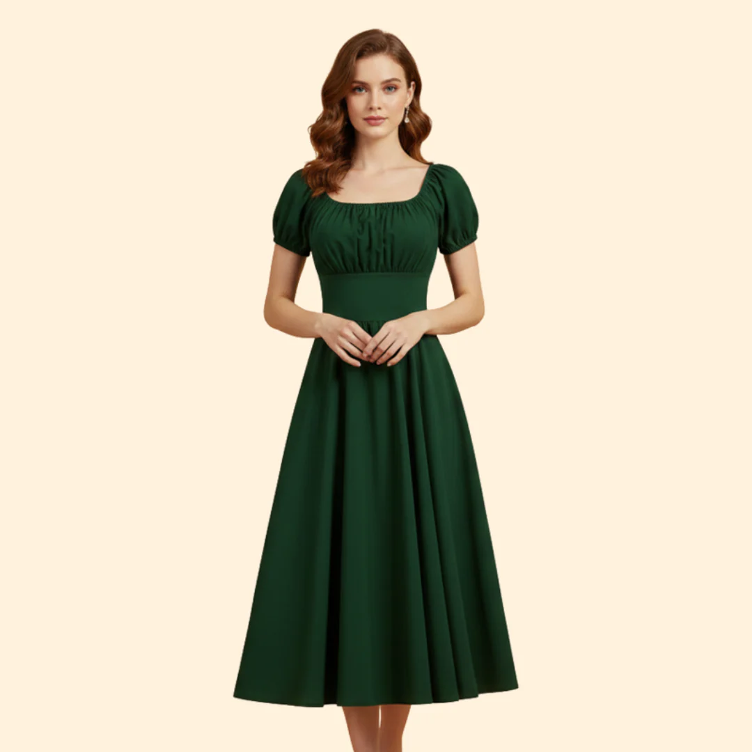 Women's A-Line Dress with Puff Sleeves - Image 7