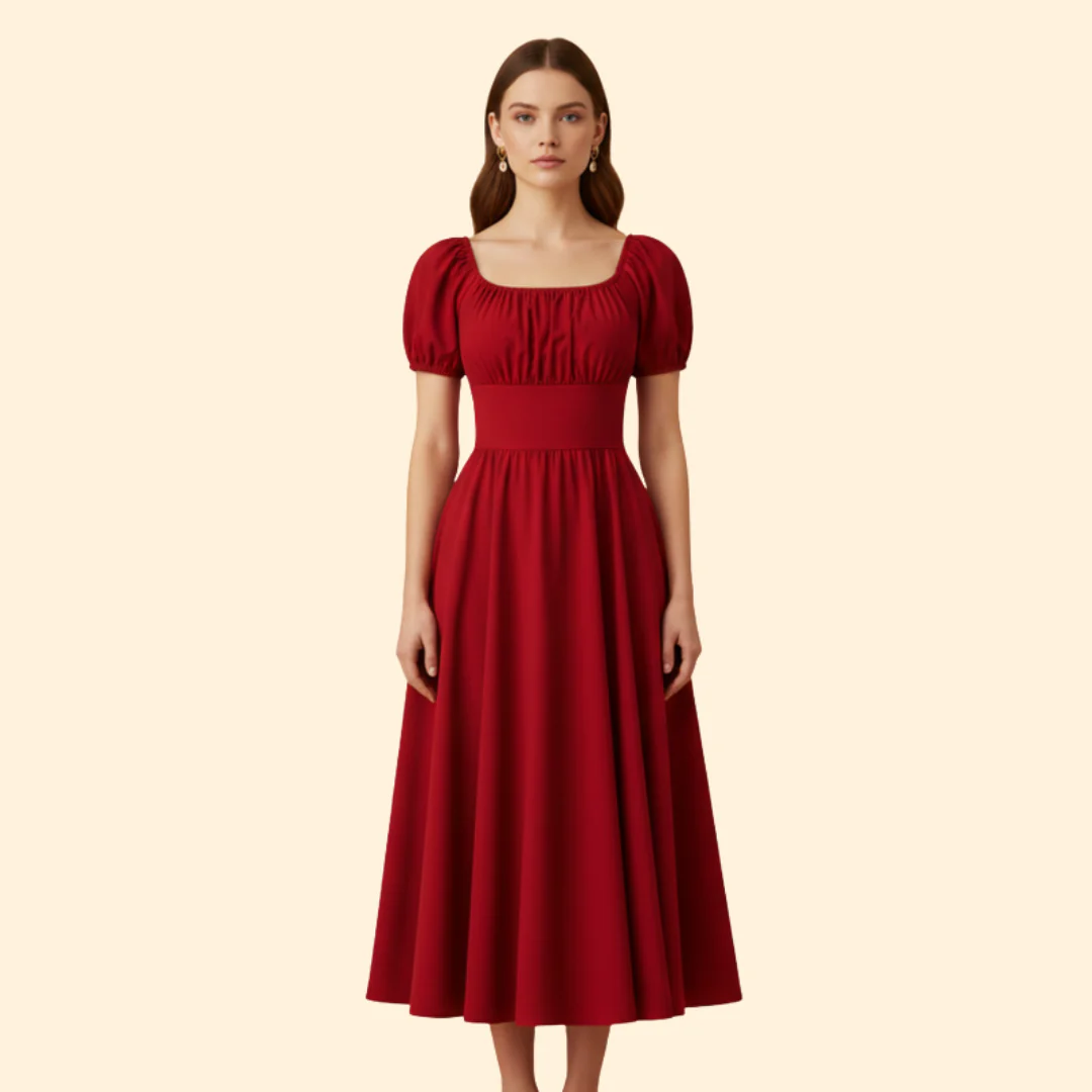 Women's A-Line Dress with Puff Sleeves - Image 8