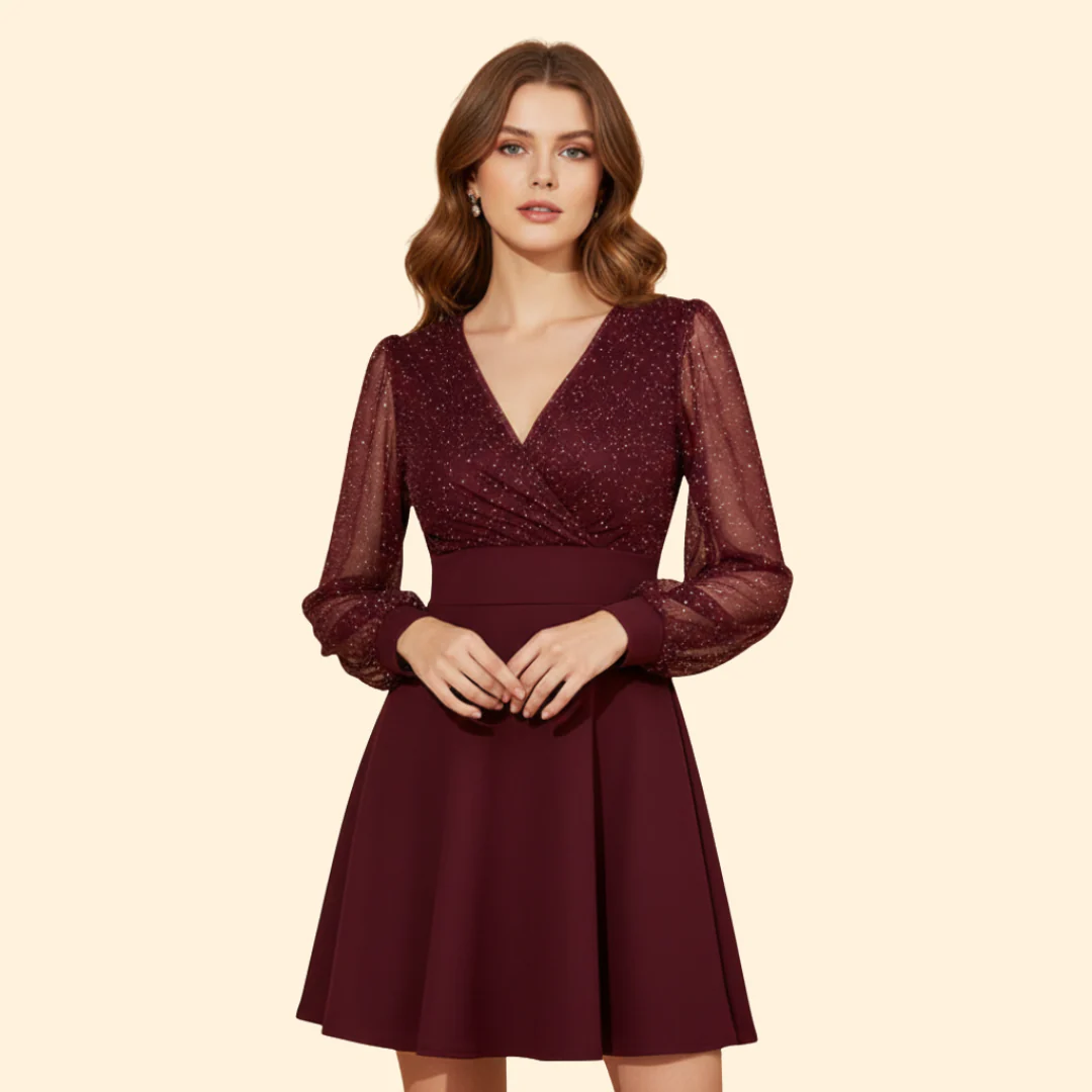 Women's A-Line Dress with Sheer Sleeves - Image 9