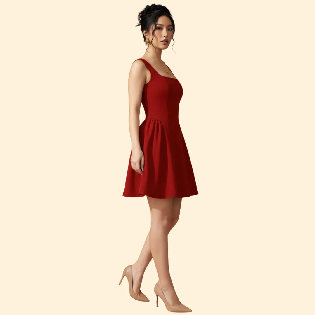 Women's A-Line Dress with Square Neckline - Image 4