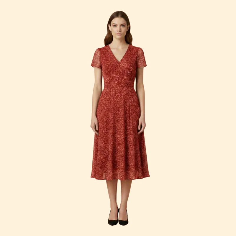 Women's A-Line Dress with V-Neck - Image 11