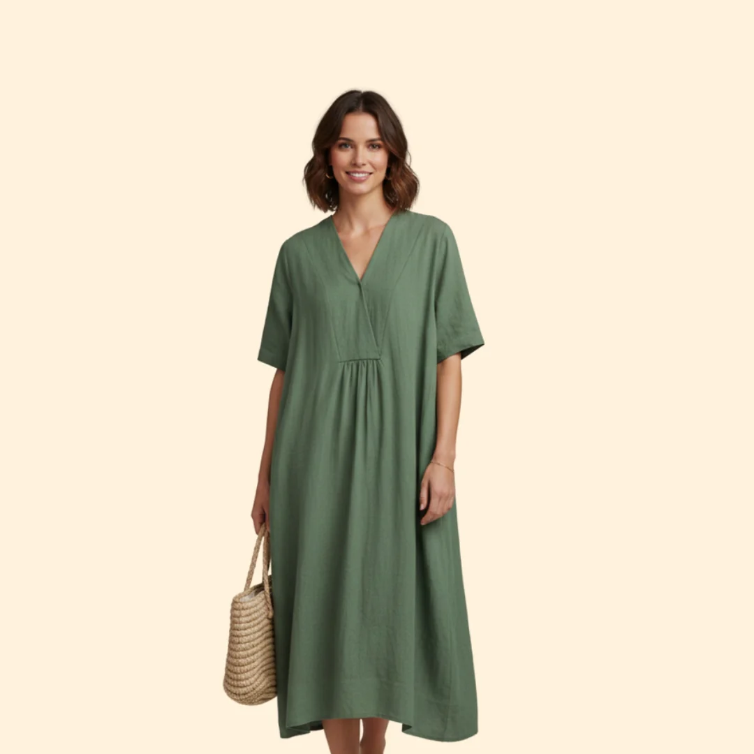 Women’s A-Line Dress with V-Neck and Buttons - Image 10