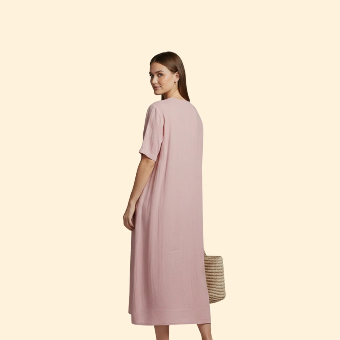 Women’s A-Line Dress with V-Neck and Buttons - Image 4