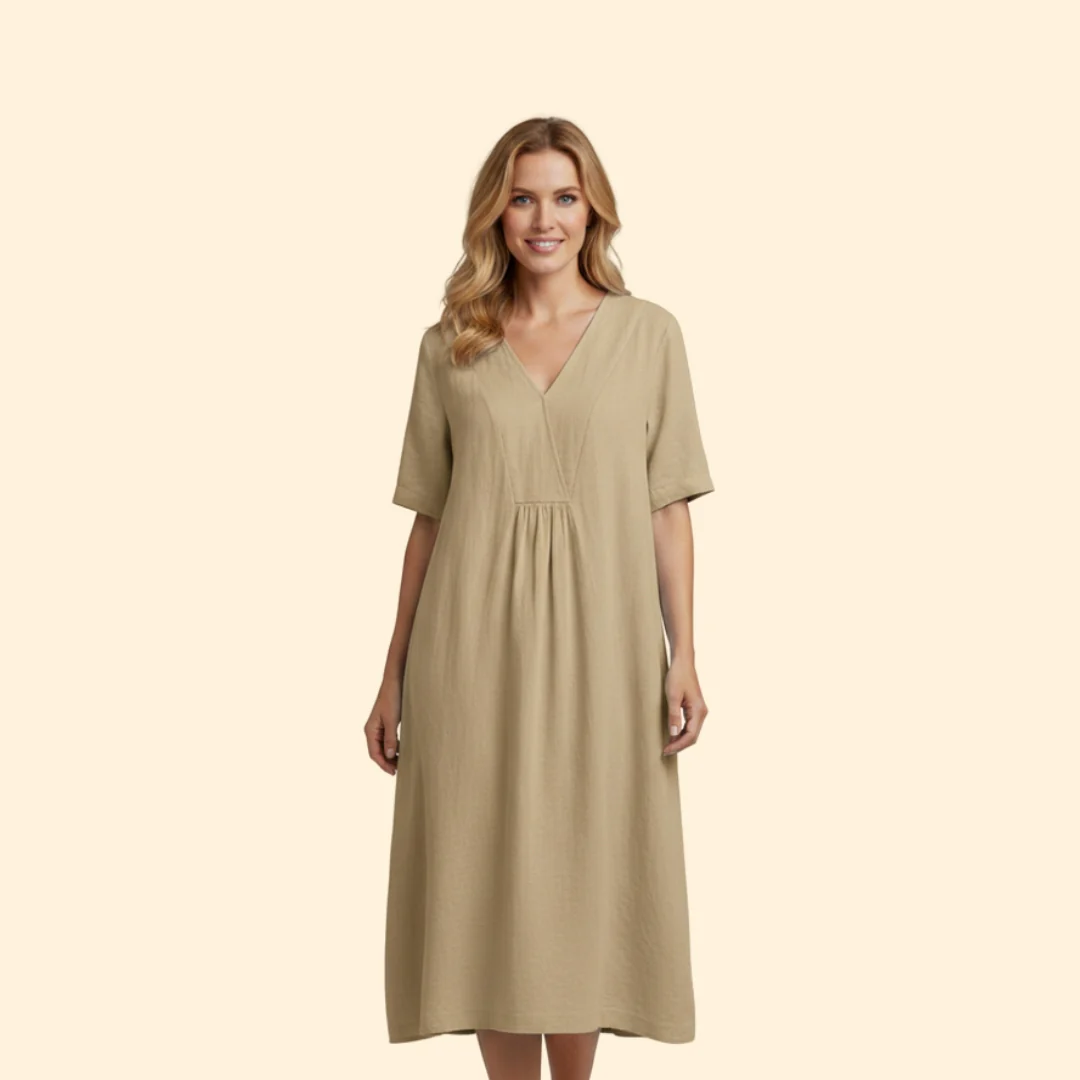 Women’s A-Line Dress with V-Neck and Buttons - Image 6