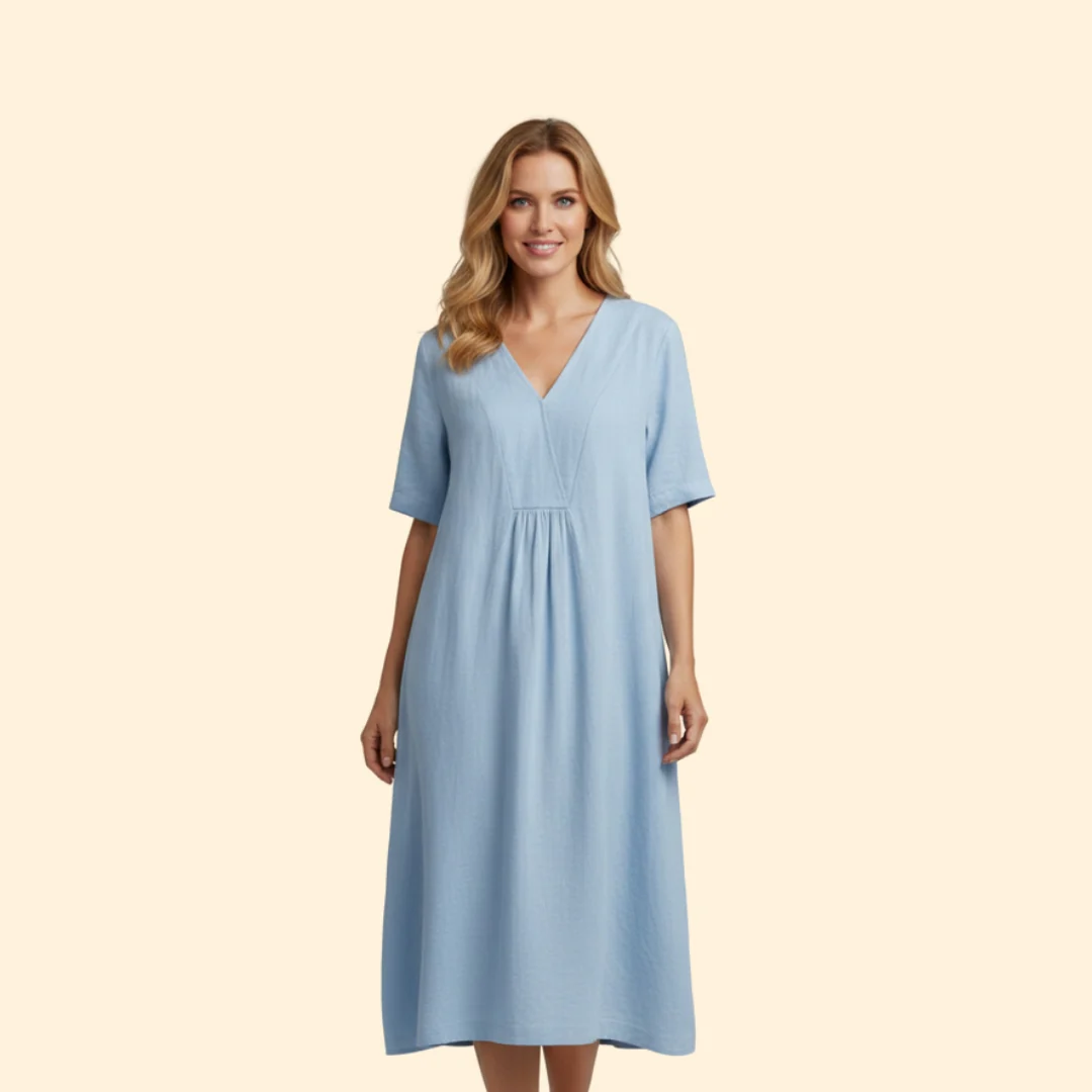 Women’s A-Line Dress with V-Neck and Buttons - Image 7