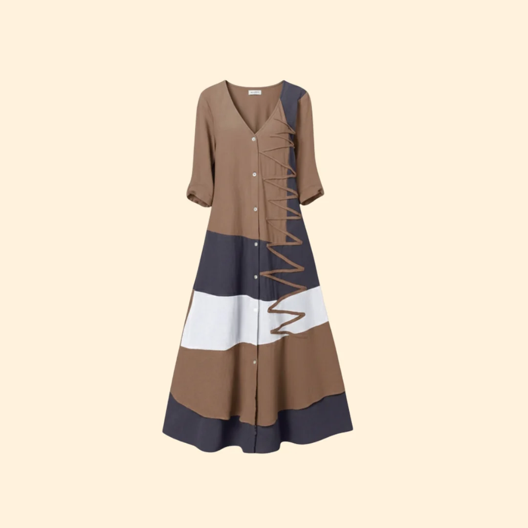 Women’s A-Line Dress with V-Neck and Lace-up Detail