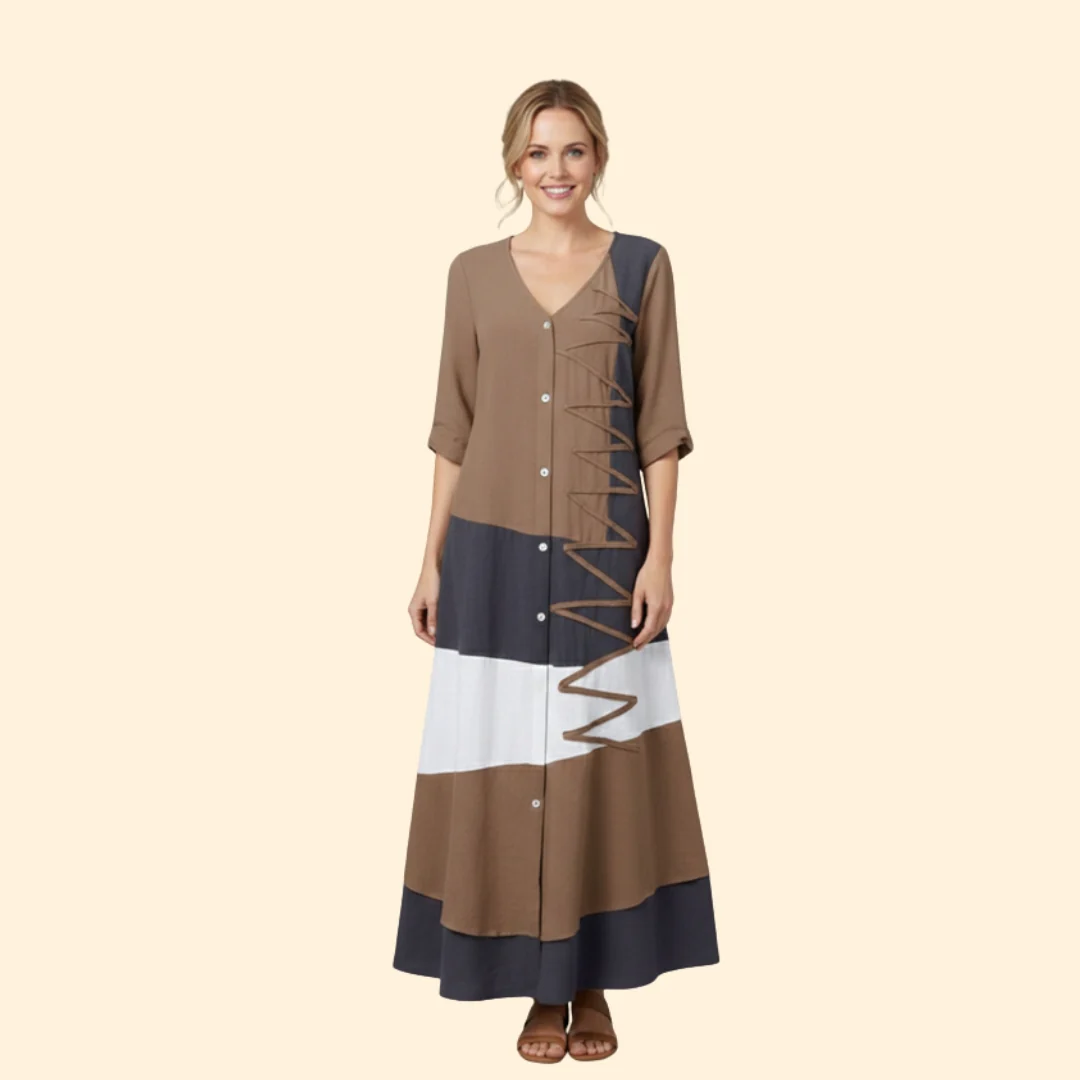 Women’s A-Line Dress with V-Neck and Lace-up Detail - Image 2