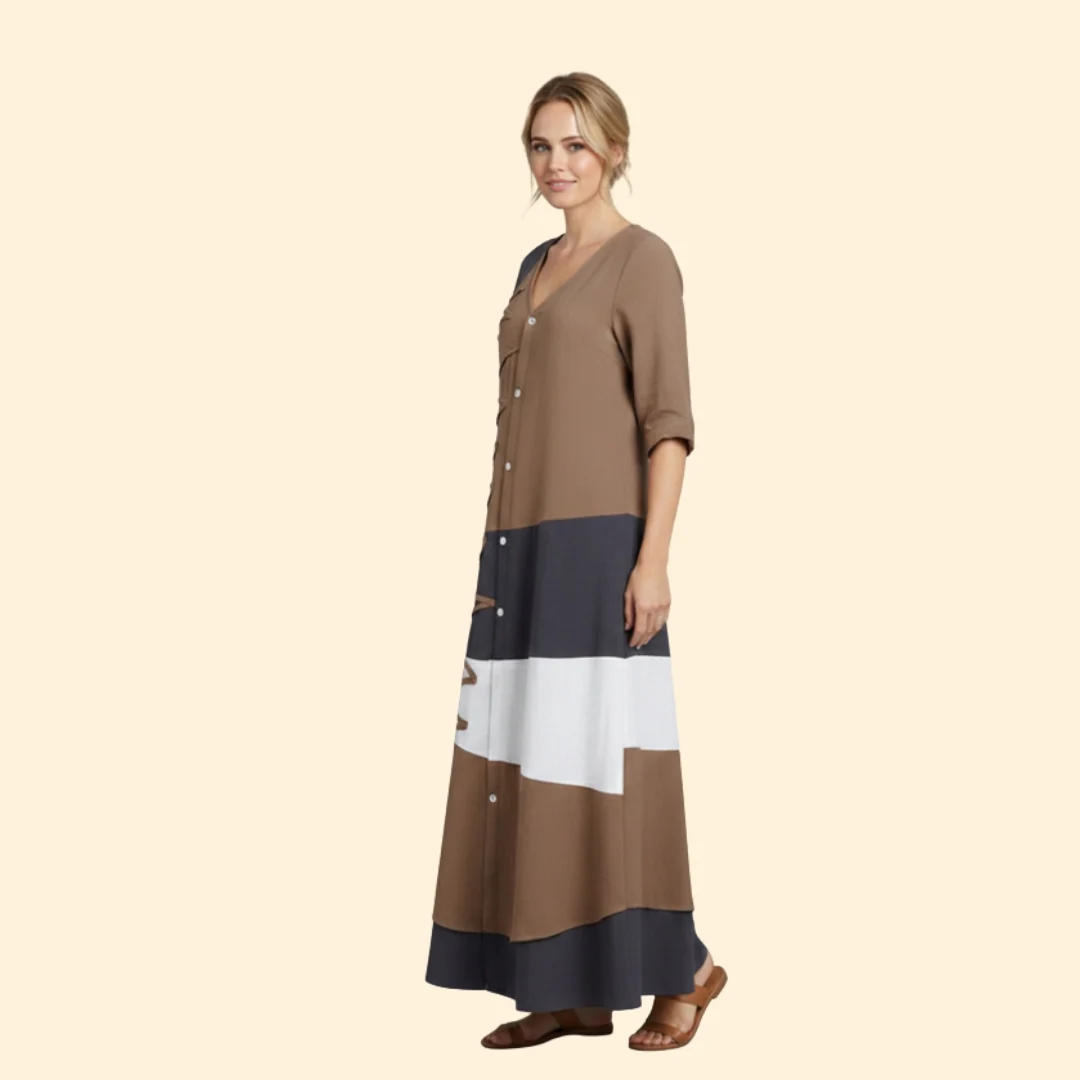 Women’s A-Line Dress with V-Neck and Lace-up Detail - Image 3
