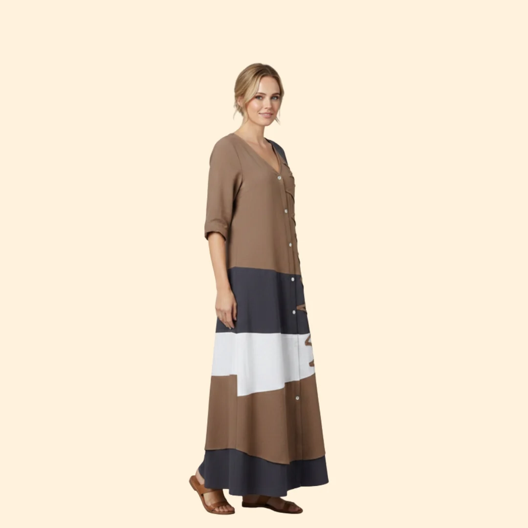 Women’s A-Line Dress with V-Neck and Lace-up Detail - Image 4