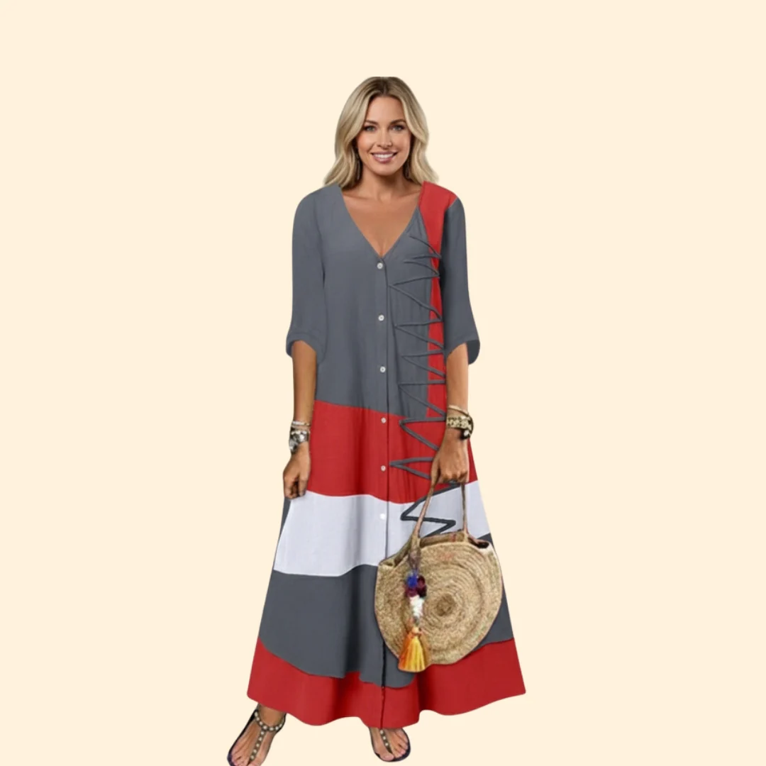 Women’s A-Line Dress with V-Neck and Lace-up Detail - Image 7