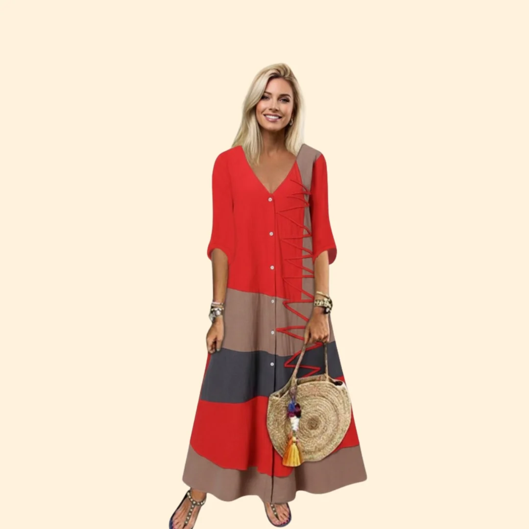 Women’s A-Line Dress with V-Neck and Lace-up Detail - Image 8