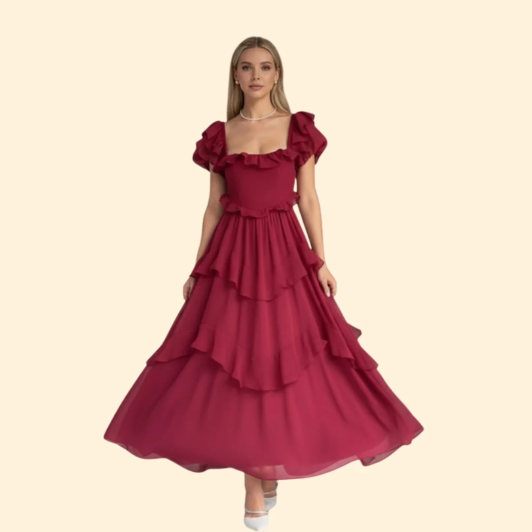 Women’s Backless Dress with Ruffled Sleeves - Image 2
