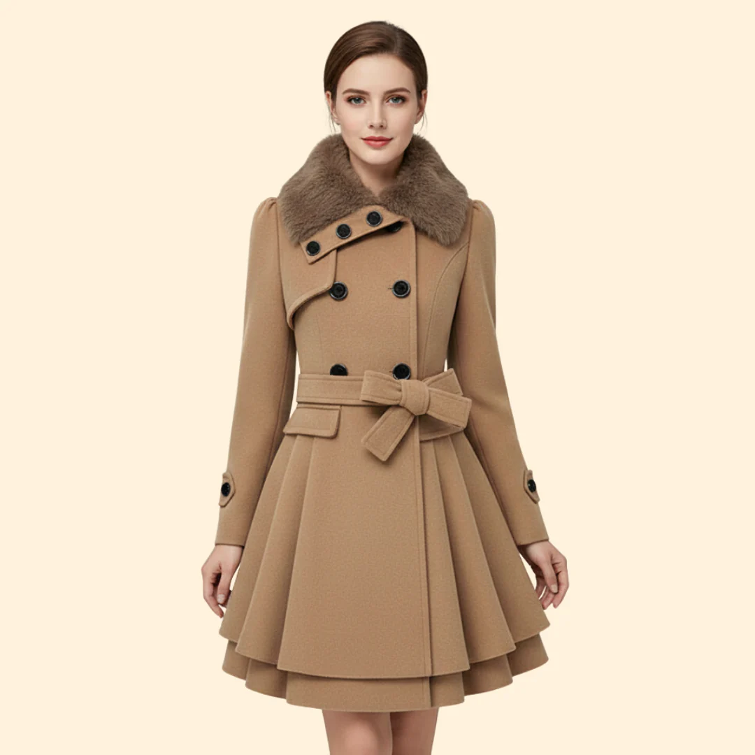 Women’s Belted Coat Faux Fur Collar - Image 2