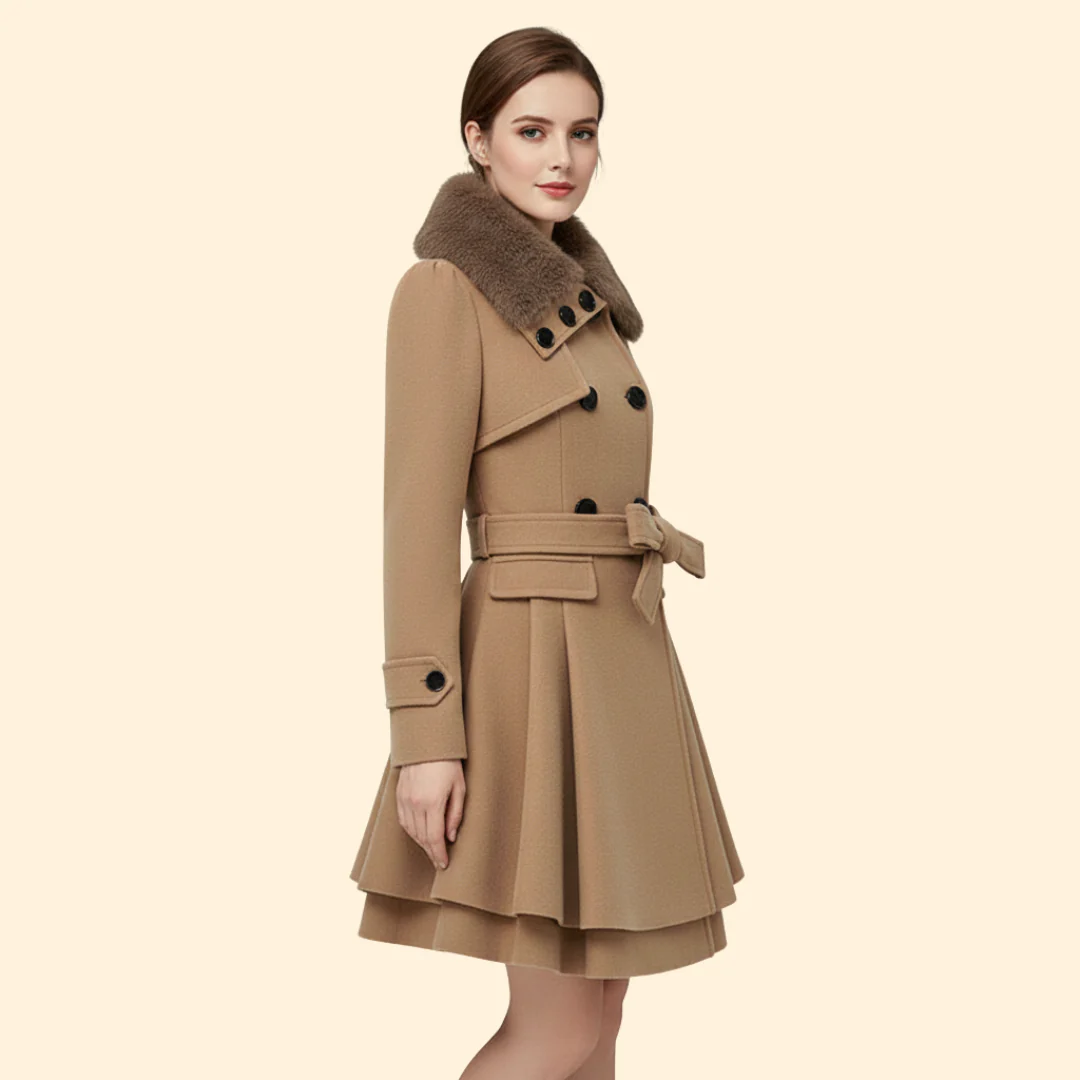 Women’s Belted Coat Faux Fur Collar - Image 5