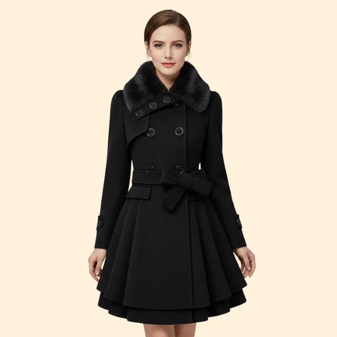 Women’s Belted Coat Faux Fur Collar - Image 6