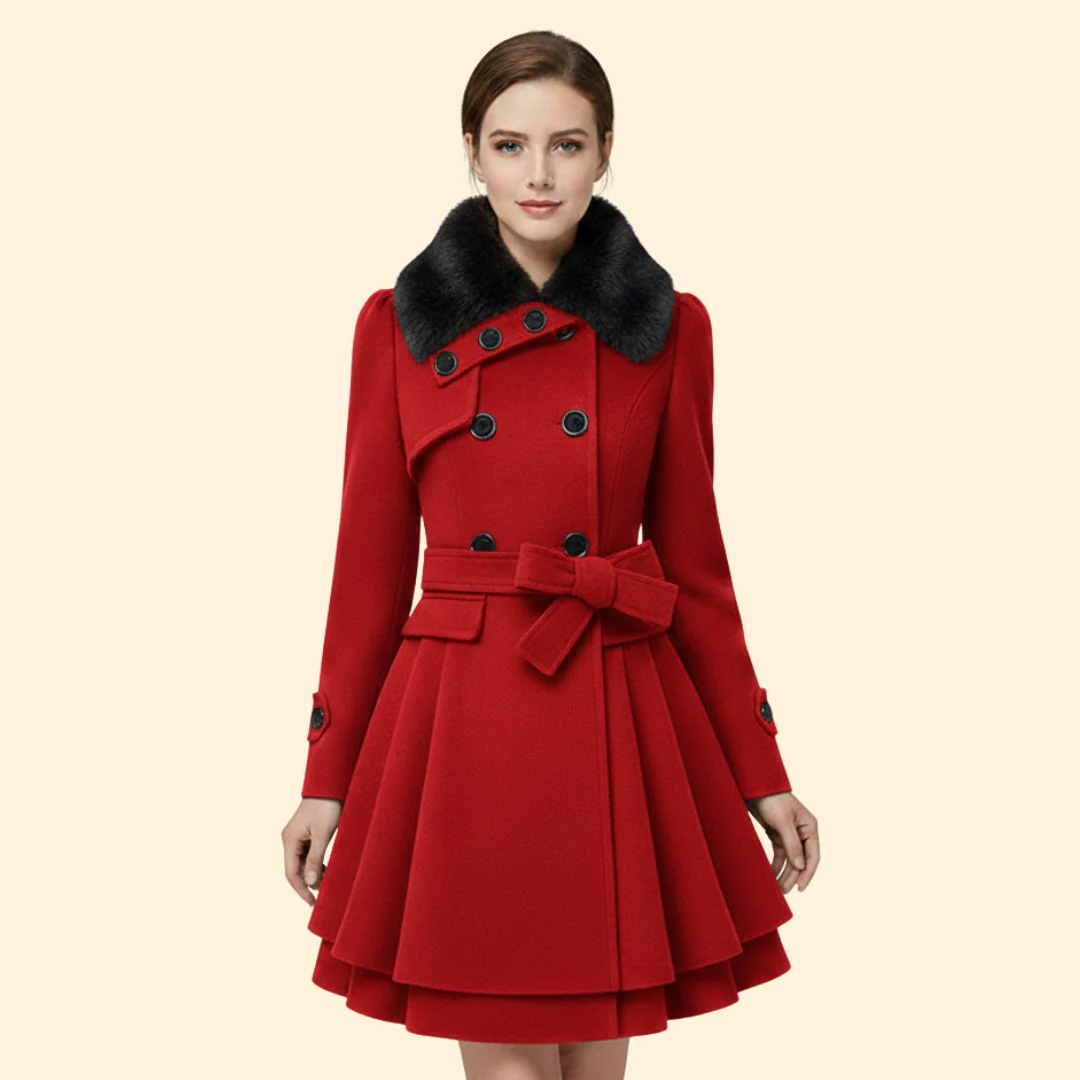 Women’s Belted Coat Faux Fur Collar - Image 8